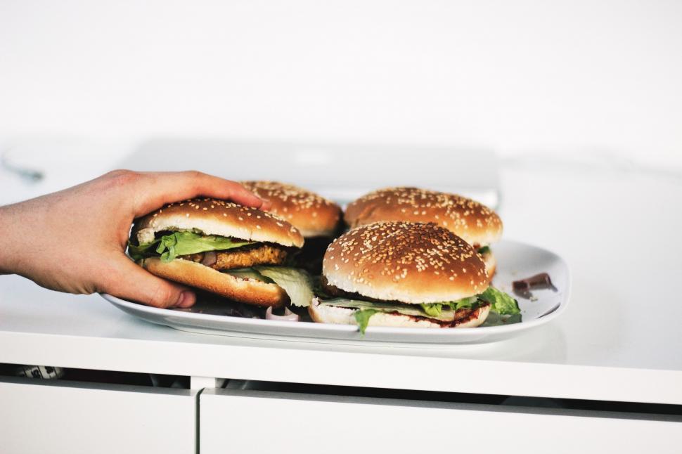 Free Image of Person Holding Plate With Two Hamburgers 