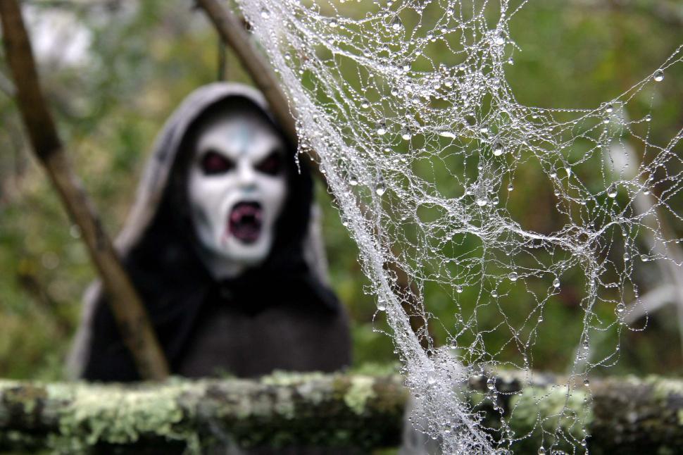 Free Image of Mysterious Spider Web With Hooded Figure 