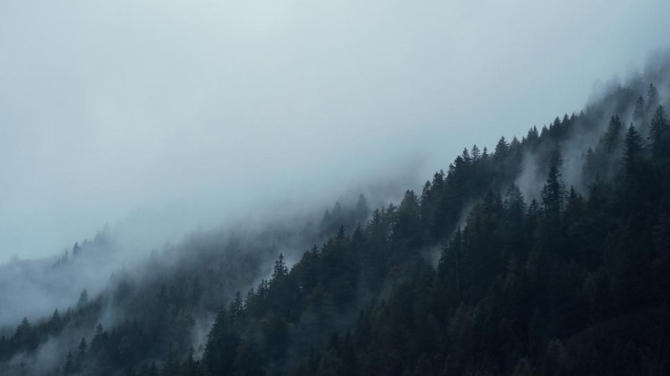 Free Image of Plane Flying Over Foggy Mountain 