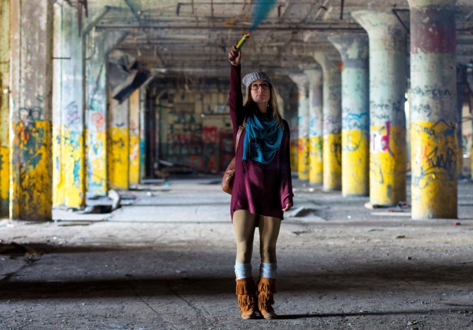 Free Image of Woman Holding Umbrella in Abandoned Building 
