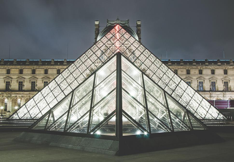 Free Image of Large Glass Pyramid in Front of Building 