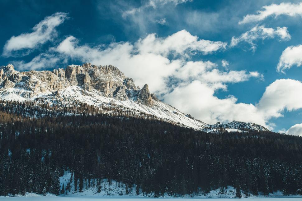 Free Image of Snow Covered Mountain Under Partly Cloudy Sky 