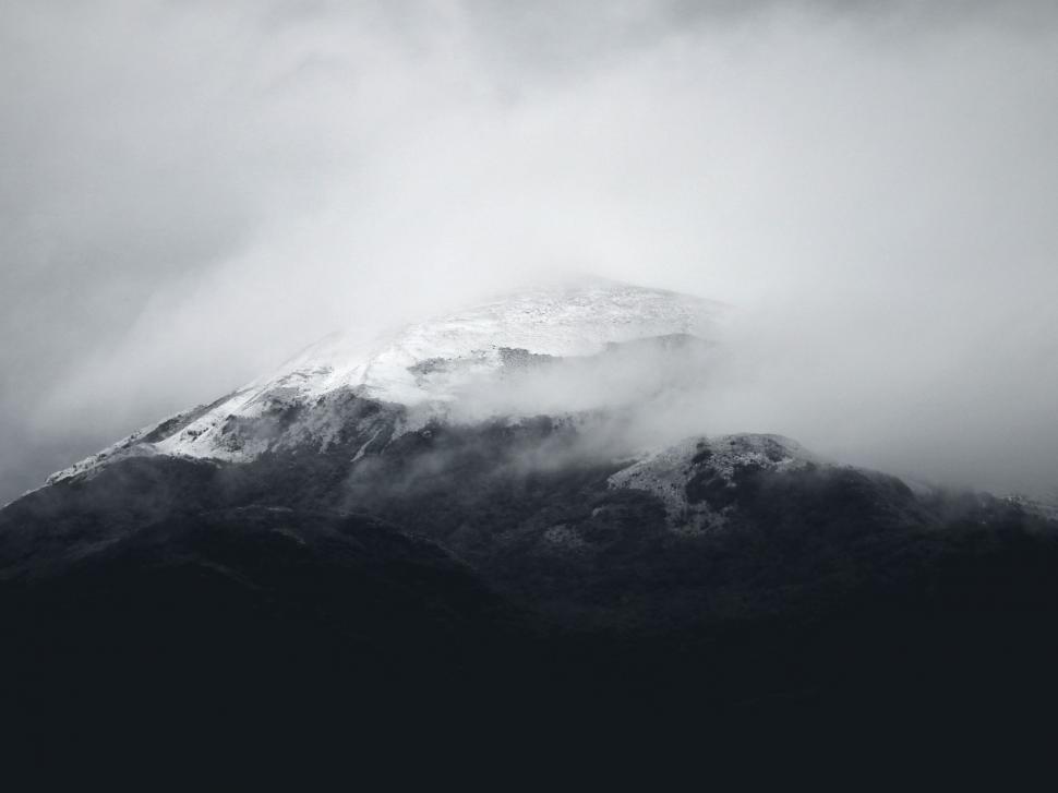 Free Image of Snow Covered Mountain in Black and White 