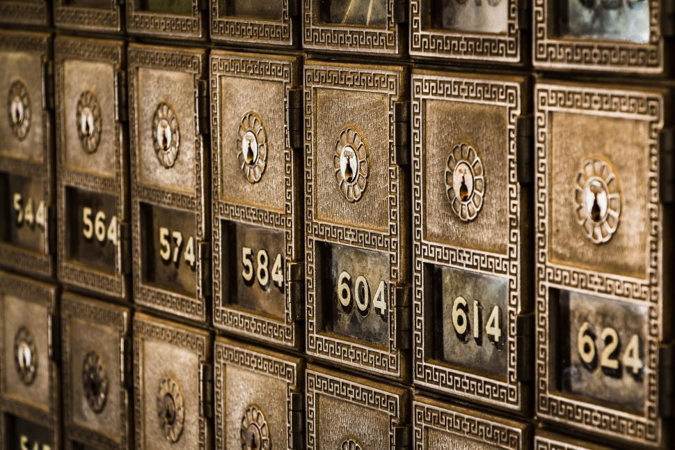 Free Image of Array of Numbered Mail Boxes 