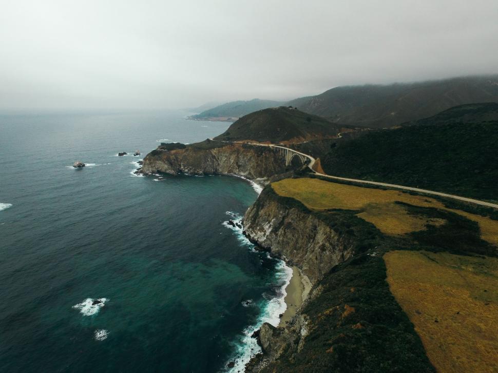 Free Image of Aerial View of Ocean and Road 