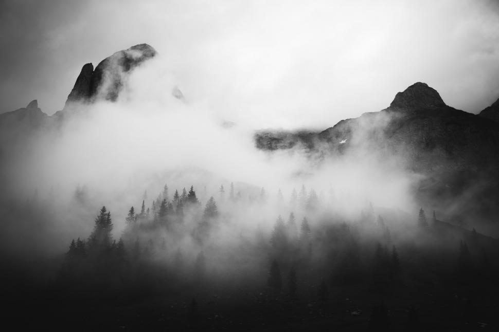 Free Image of Foggy Mountain Peak in Monochrome 