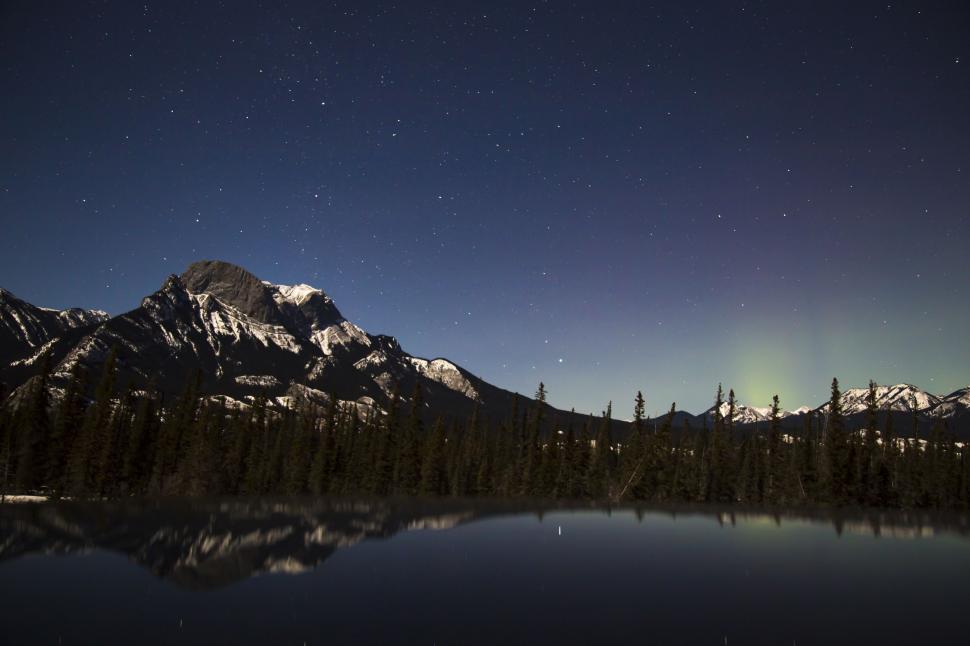 Free Image of Night Time View of Mountain Range and Lake 