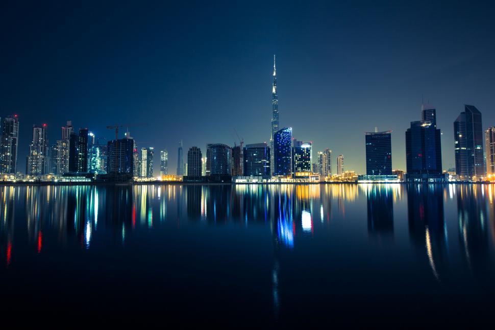 Free Image of Night View of City Across Water 