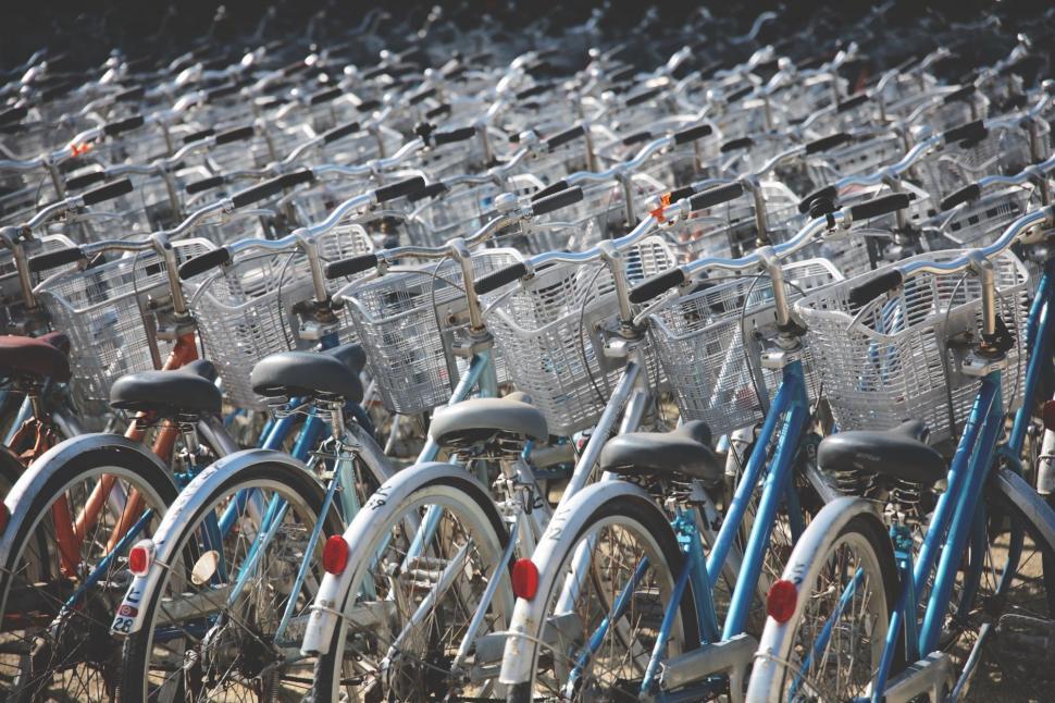 Free Image of Row of Bicycles Parked Next to Each Other 