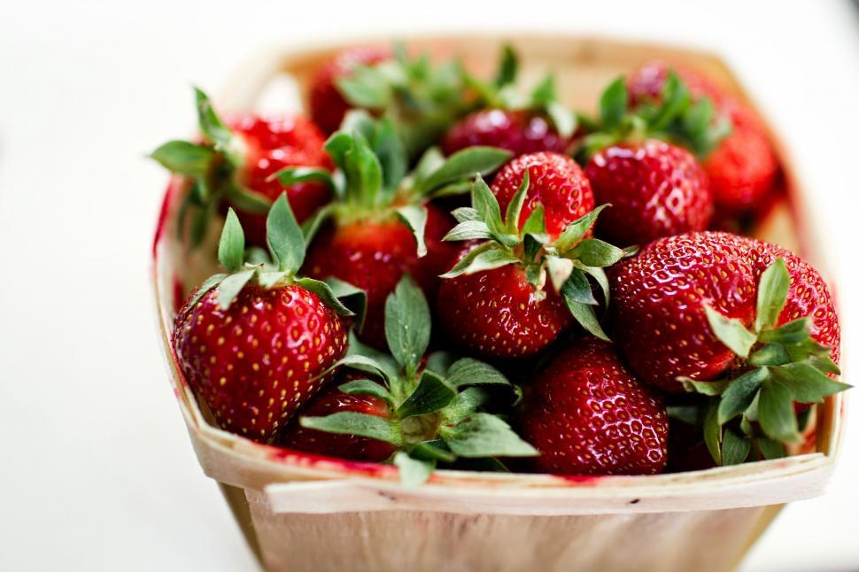 Free Image of Close Up of a Basket of Strawberries 