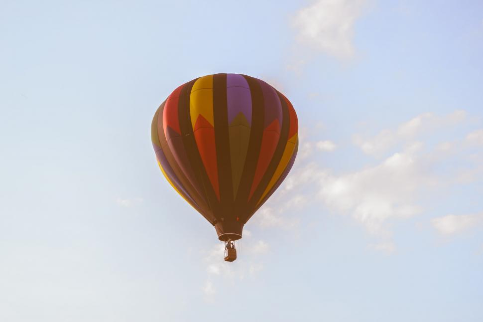 Free Image of Hot Air Balloon Flying Through Blue Sky 