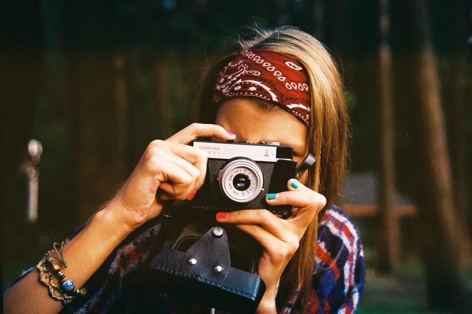 Free Image of Woman Taking Picture With Camera 