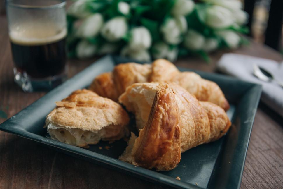 Free Image of Plate of Pastries and Glass of Beer on Table 