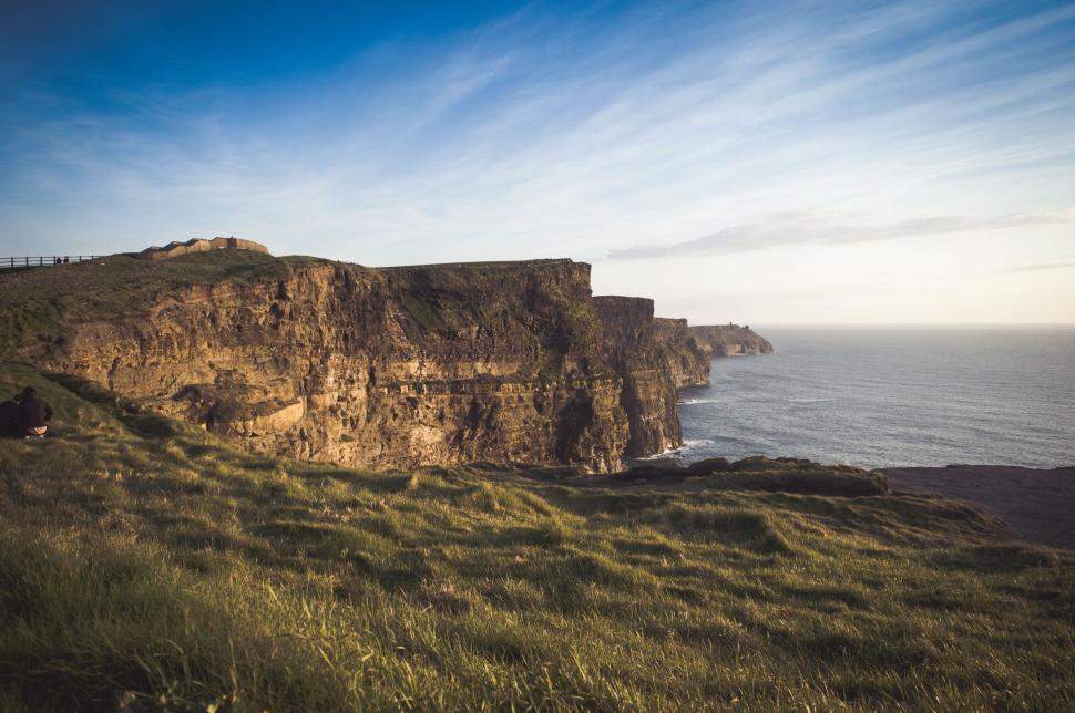 Free Image of Grassy Field, Cliff, and Body of Water 