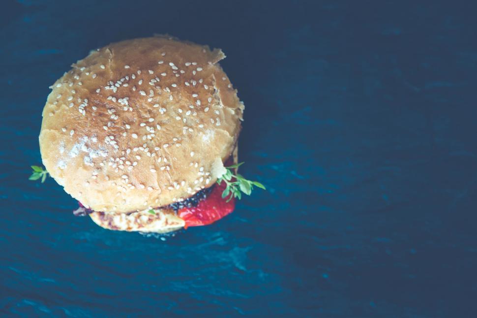 Free Image of Hamburger on Blue Surface 