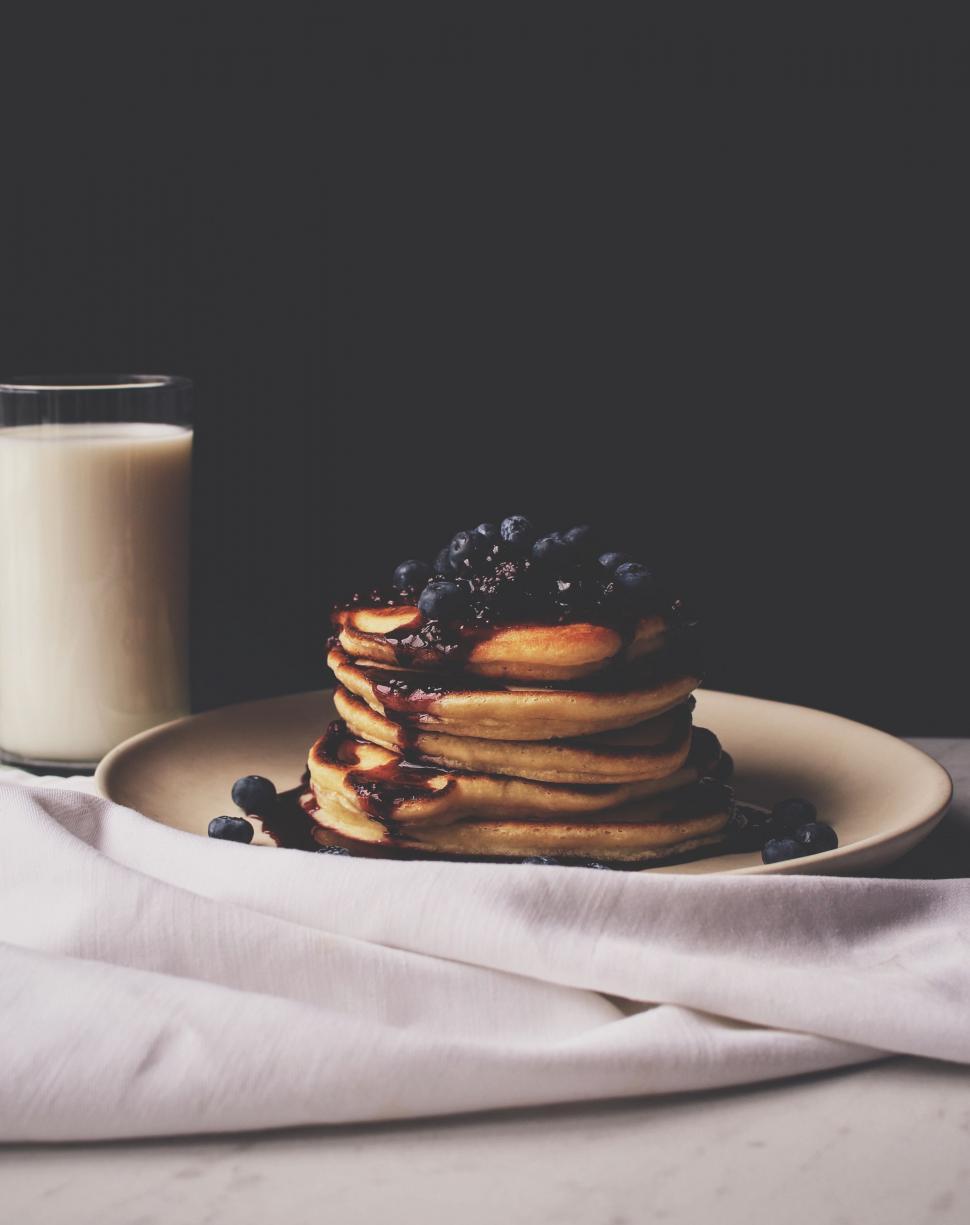Free Image of Stack of Pancakes With Glass of Milk 
