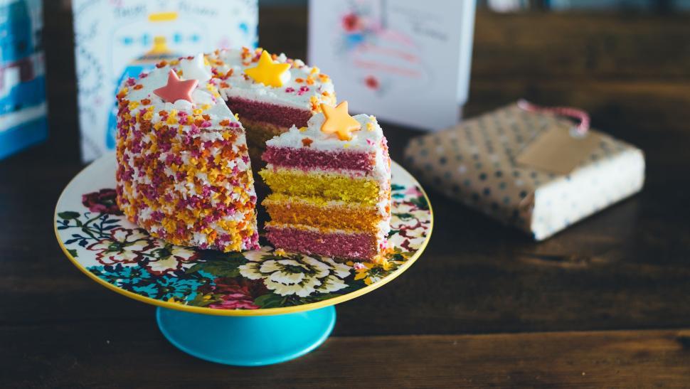 Free Image of Colorful Cake on Cake Plate 
