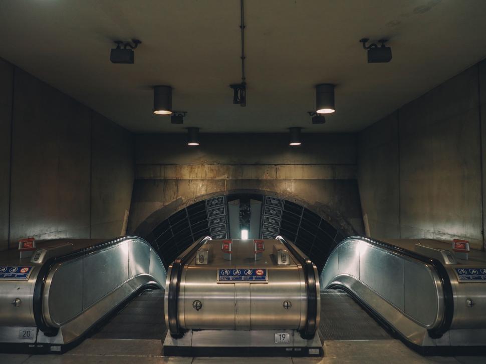 Free Image of Two Escalators in Subway Station 