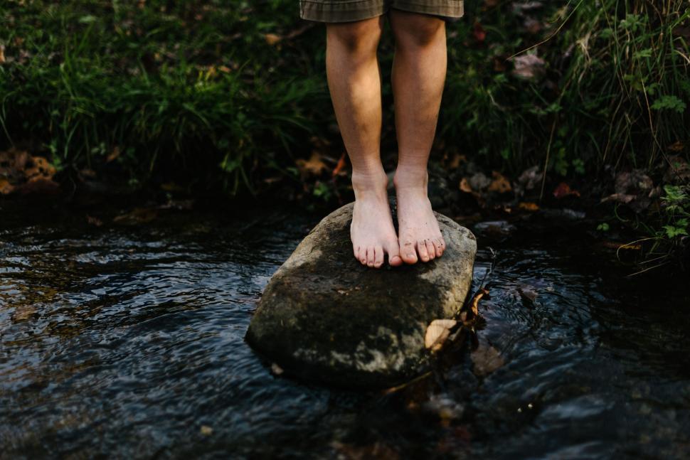 Free Image of Person Standing on Rock in Stream 