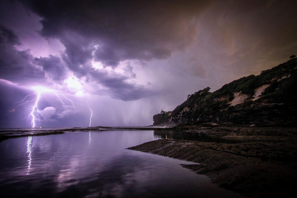 Free Image of Lightning Storm Over Body of Water 