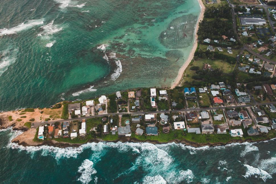 Free Image of Aerial View of Small Coastal Town 