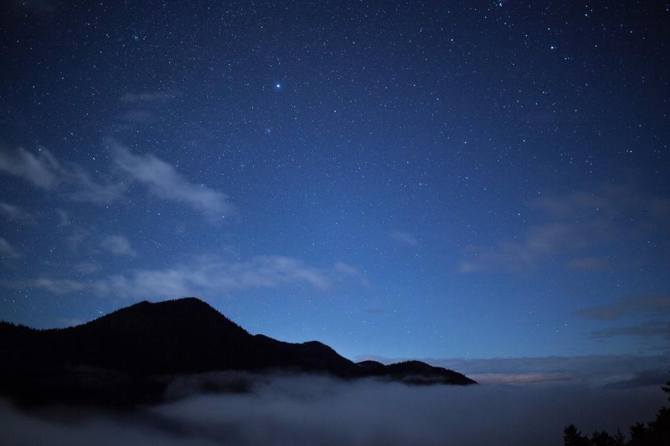 Free Image of Night Sky With Clouds and Stars Above a Mountain 