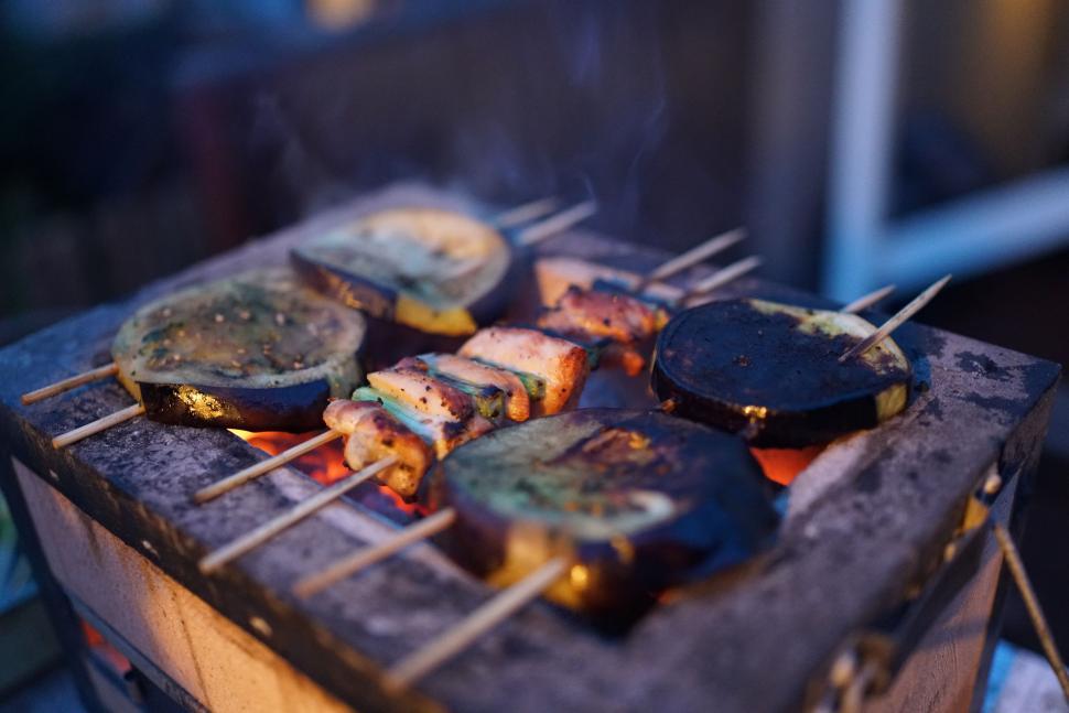 Free Image of Close Up of a Grill With Food Cooking 