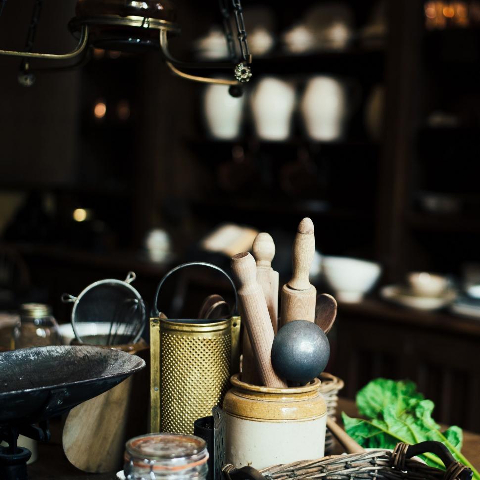 Free Image of Kitchen and Cooking Utensils Arranged on Table 