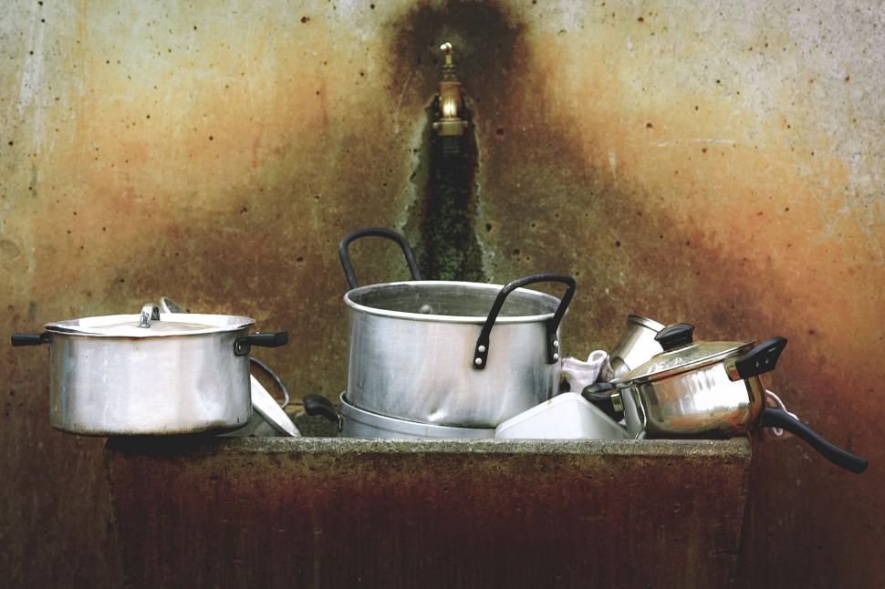 Free Image of Pots and Pans on a Shelf 