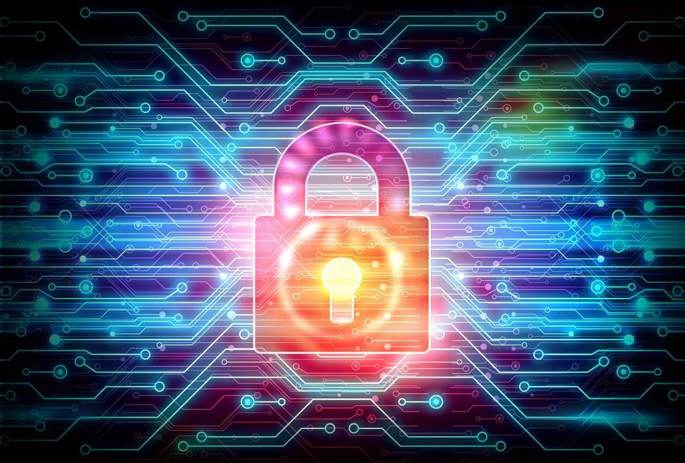 Download Free Stock Photo of Digital Padlock on Circuit Background - Web Security Concept 