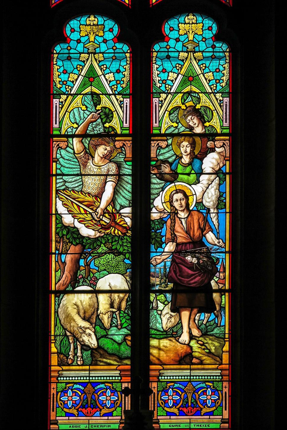Free Image of Pastoral stained glass scene 