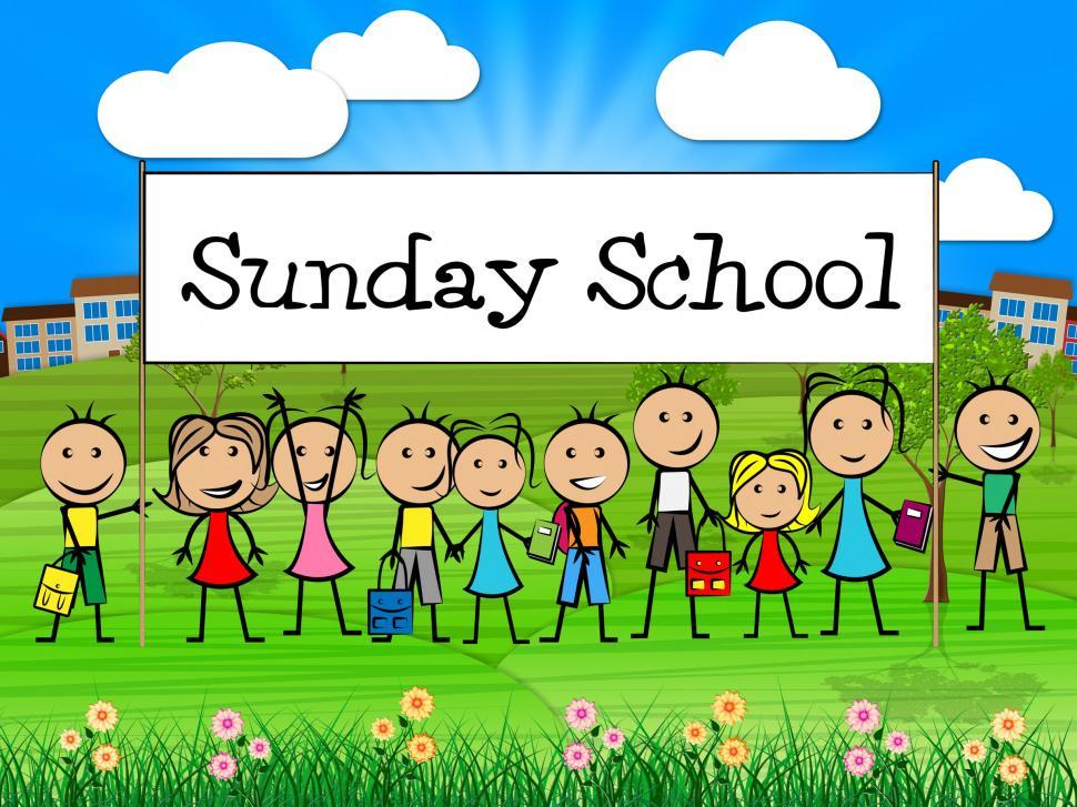 Free Image of Sunday School Banner Represents Prayer Praying And Youngsters 