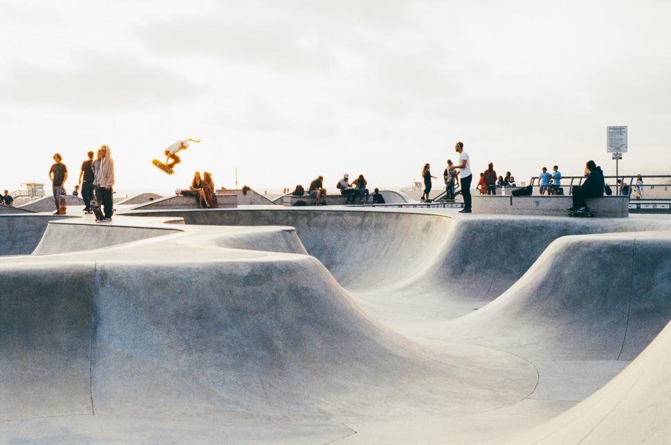 Free Image of Group of People Riding Skateboards at Skate Park 