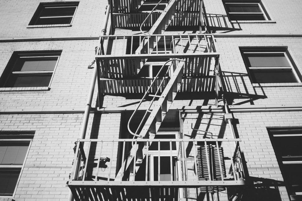 Free Image of Urban Fire Escape in Black and White 