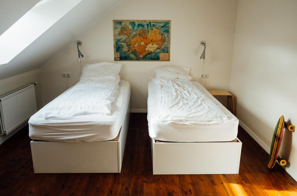 Free Image of Two Beds and a Radiator in a Bedroom 