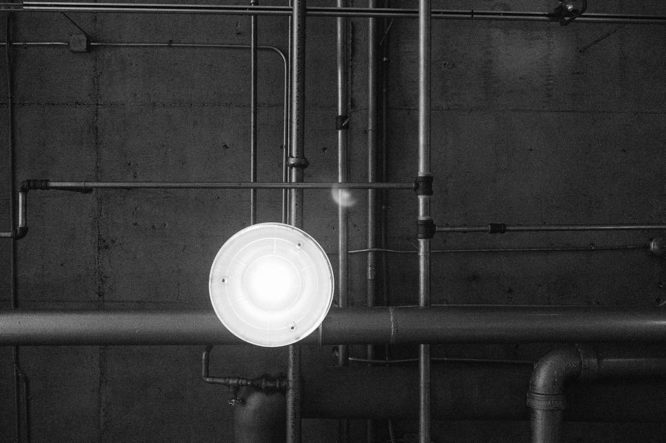 Free Image of Industrial Pipes and Light in Monochrome 