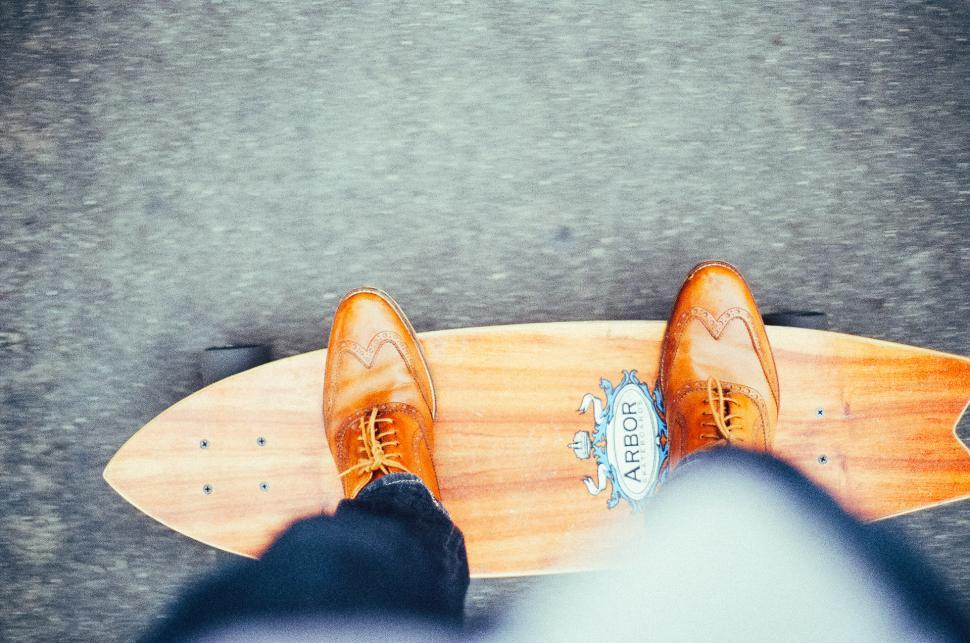 Free Image of Person Wearing Brown Shoes Standing on Skateboard 