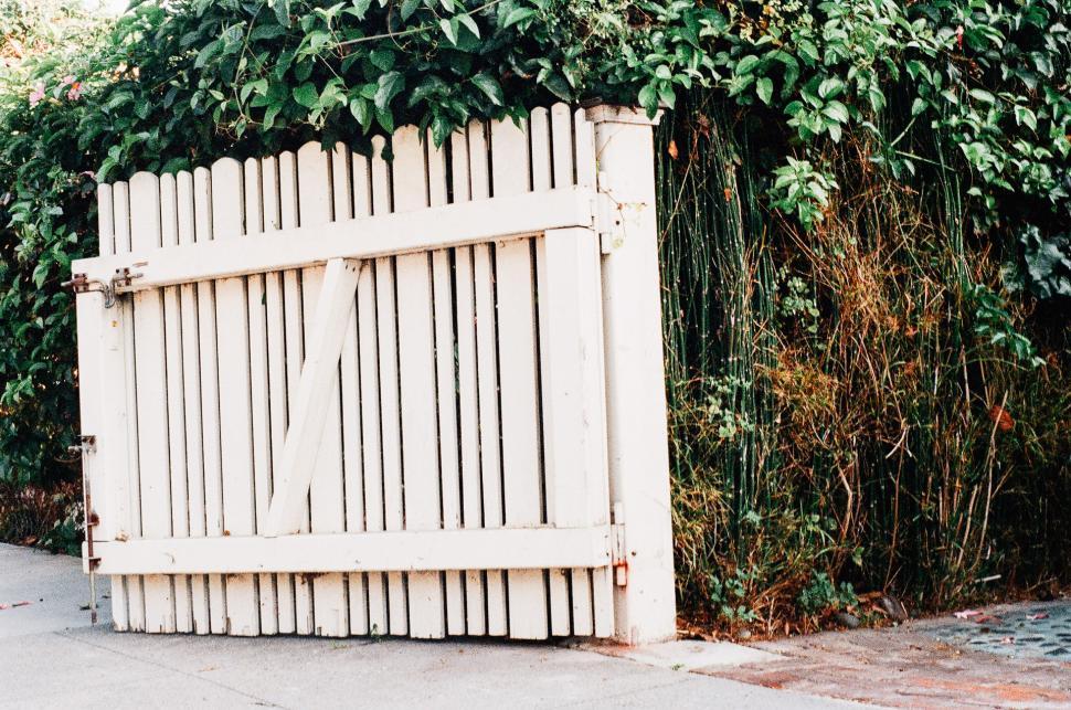 Free Image of Wooden Gate Next to Lush Green Bush 