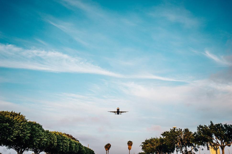 Free Image of Airplane Flying Over Park With Trees 