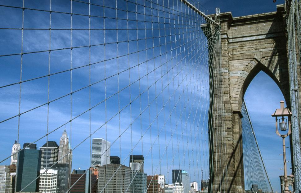 Free Image of Brooklyn Bridge with building tops 