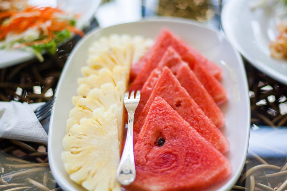 Free Image of Plate With Sliced Watermelon and Pineapple 