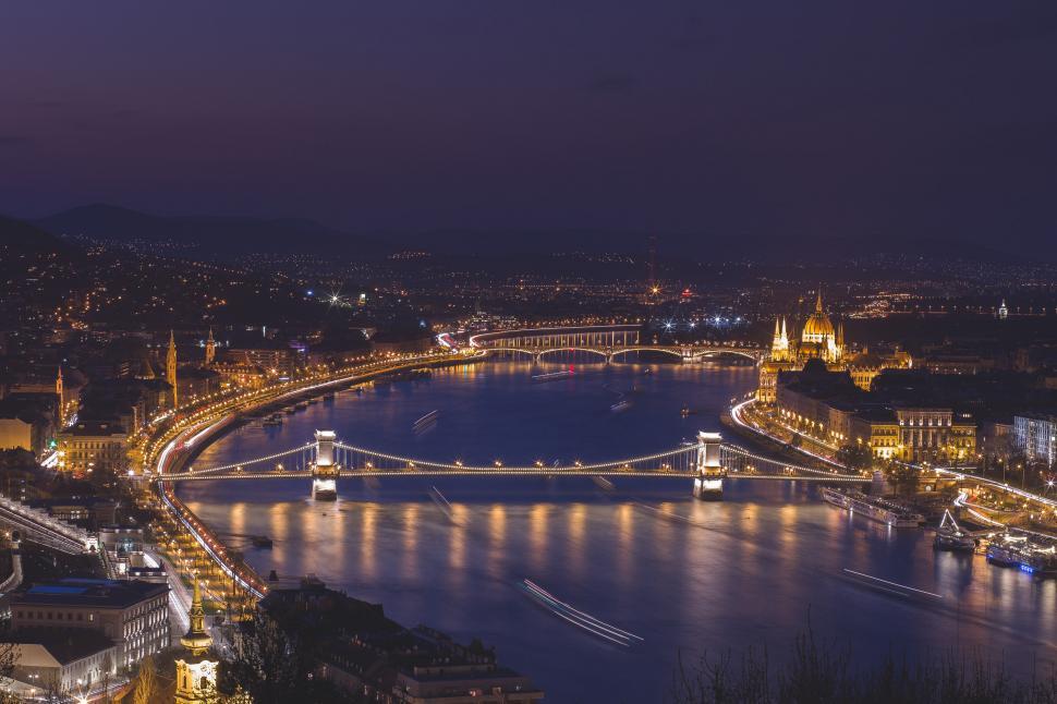 Free Image of Night View of Bridge and River 