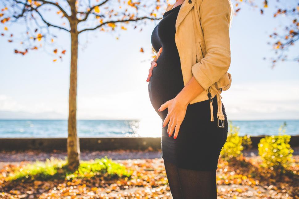 Free Image of Pregnant Woman Standing in Front of Tree 