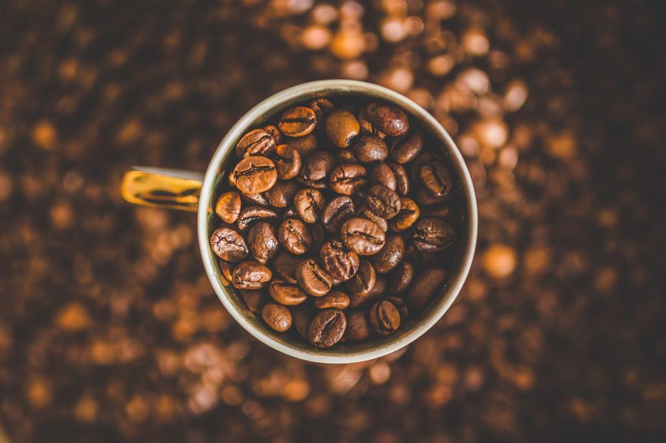 Free Image of Cup Filled With Coffee Beans on Table 