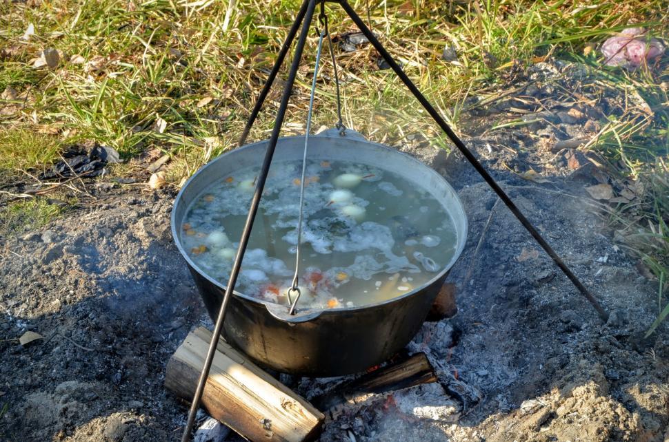 Free Image of Ukha fish-soup cooked with wood ear in a cauldron  