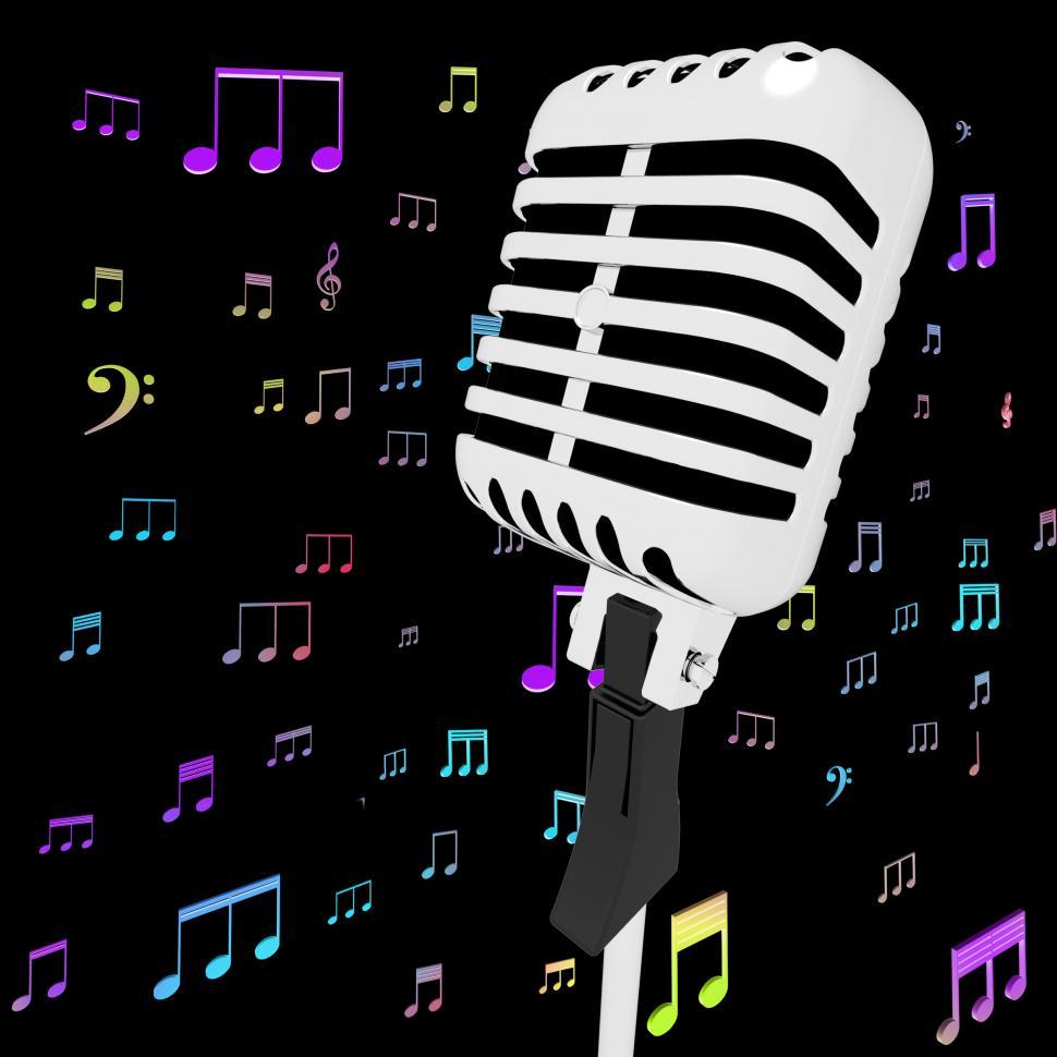 Free Image of Microphone Music Closeup With Musical Notes Shows Songs Or Hits 