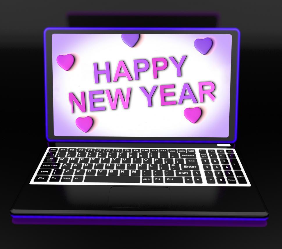 Free Image of Happy New Year Laptop Message Shows Online Greeting 