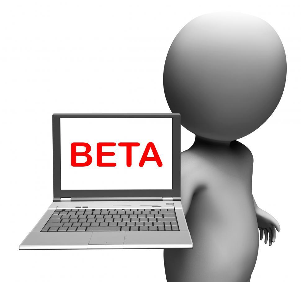 Free Image of Beta Character Laptop Shows Online Trial Software Or Development 