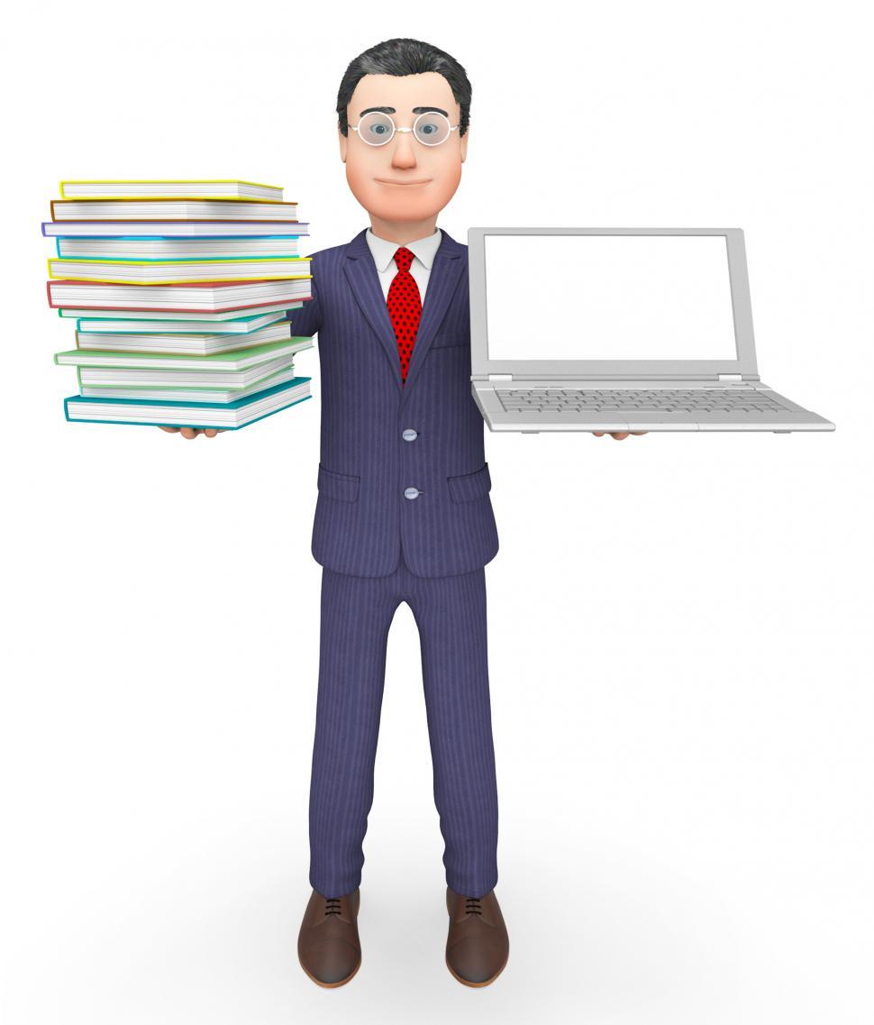 Free Image of Books Businessman Shows Stack Knowledge And Internet 3d Renderin 