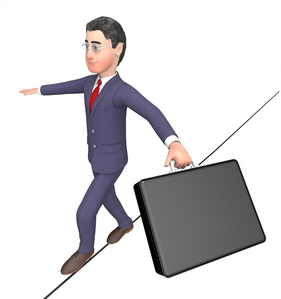 Download Free Stock Photo of Balancing Businessman Represents High Line And Balanced 3d Rende 